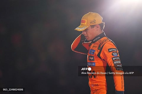 SPO-MOT-FOR-F1-GRAND-PRIX-OF-LAS-VEGAS
LAS VEGAS, NEVADA - NOVEMBER 22: Second placed Lando Norris of Great Britain and McLaren (later disqualified) on the podium during the F1 Grand Prix of Las Vegas at Las Vegas Strip Circuit on November 22, 2025 in Las Vegas, Nevada. McLaren drivers Lando Norris and Oscar Piastri were both later disqualified from the Las Vegas Grand Prix result after post-race checks found their cars did not to comply with technical regulations.