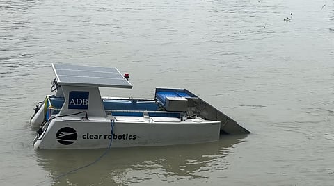 Clearbot, an AI-powered electric vessel that collects wastes in waterways.