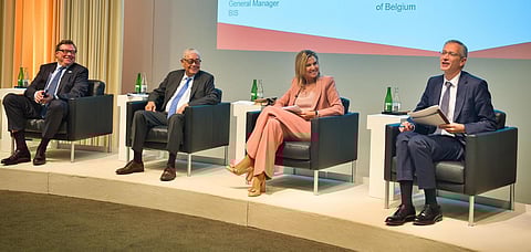 FROM Left: Authority of Belgium Chairman Jean-Paul Servais; Bangko Sentral ng Pilipinas Governor Eli M. Remolona, Jr.; Her Majesty, Queen Máxima of the Netherlands; and Bank for International Settlements General Manager Pablo Hernández de Cos discuss financial health in Basel on 11 November 2025.