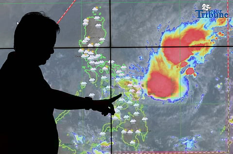 (December 04 2025) PAGASA Hydro Forecaster, Edgar dela Cruz shows the position of the low pressure area (LPA) at east of eastern visayas, that has developed as a tropical depression and is now named “Wilma,” state weather bureau PAGASA said on Thursday December 04, 2025. that has developed as a tropical depression and is now named “Wilma,” state weather bureau PAGASA said. Photo/Analy Labor