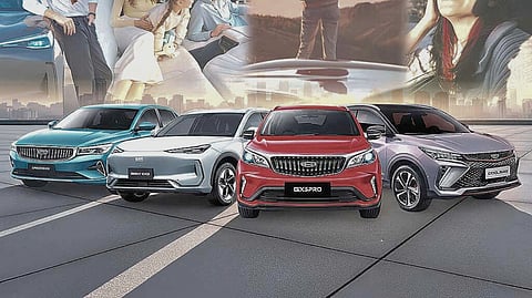 FRONTROW display shows the Geely models covered by the expanded deals and rewards.