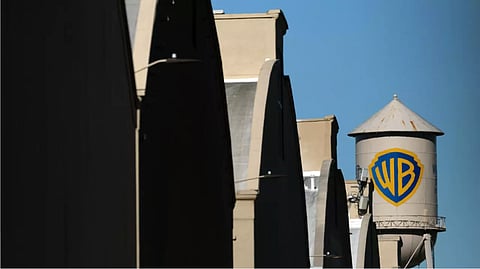 The WB water tower is seen at Warner Bros. Studios, in Burbank, California as Netflix unveils massive takeover