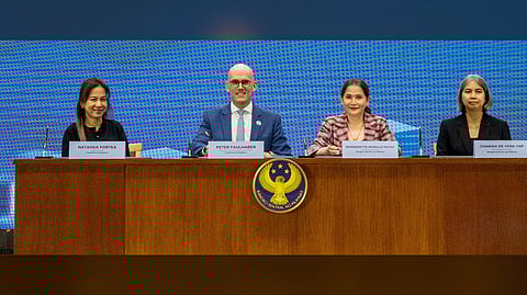 KEY signatories of the MoA between the BSP and TransUnion Philippines are (from left) Natassia Fortea, legal counsel, TransUnion Philippines; Peter Faulhaber, president and CEO, TransUnion Philippines; Deputy Governor Bernadette Romulo-Puyat and BSP managing director Charina de Vera-Yap.