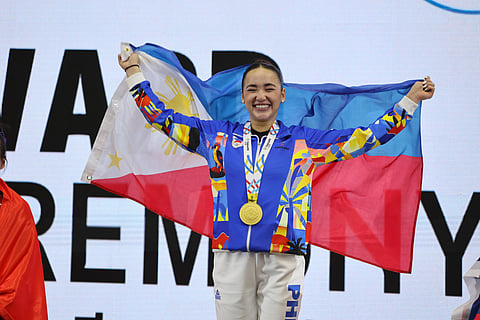 ALEAH Finnegan heaves a sigh of relief after getting a favorable result in the re-computation to win the gold medal in the vault event of women’s artistic gymnastics competition of the 33rd Southeast Asian Games.