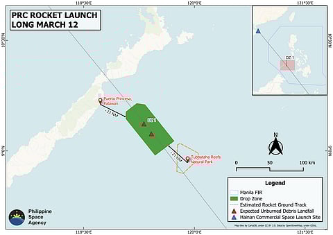 Estimated drop zone of the Long March 12 Launch (Graphics by PhilSA)