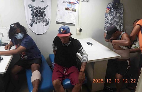 WATER cannon victims Three Filipino fishermen (above) were injured after the China Coast Guard targeted around 20 Filipino fishing boats with water cannon blasts at Escoda Shoal.