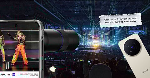 The vivo X300 Pro showcases its Telephoto Stage Mode by capturing a concert performance as if shot from the front row, highlighting its long-range zoom and stage photography capabilities designed for live music events.