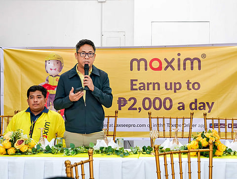 ANDRES Morales Jr., president of Maxim Rides & Food Delivery, delivers the welcome remarks at the launch event.