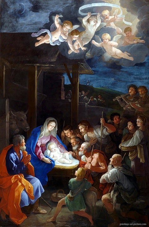 THE Adoration of the Shepherds, altarpiece painting by Italian Baroque artist Guido Renoi, completed around 1640–1642.