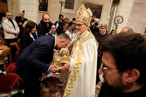 ACTING Latin Patriarch of Jerusalem Pierbattista Pizzaballa leads a Christmas Midnight Mass at Saint Catherine’s Church in the Church of the Nativity in the Israeli-occupied West Bank city of Bethlehem on 24 December 2025.