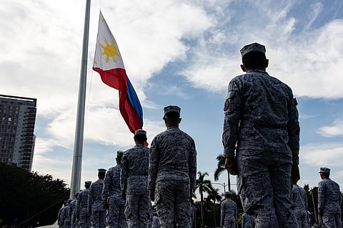 Philippine Army soldiers participate in a flag raising rehearsal at Luneta Park in Manila on Monday, 29 December 2025, in preparation for the 129th death anniversary of national hero Jose Rizal.