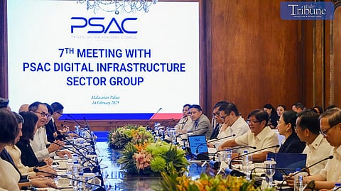 PRESIDENT Ferdinand Romualdez Marcos Jr. (4th from right) presides over the Private Sector Advisory Council meeting, headed by its chairman, Aboitiz Group president and CEO, Sabin Aboitiz (4th from left), on Digital Infrastructure last February 2025 at the State Dining Room, Malacañang Palace.