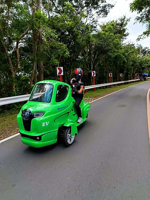 ON the road, a running Genie E-Trike prototype undergoes real-world testing.