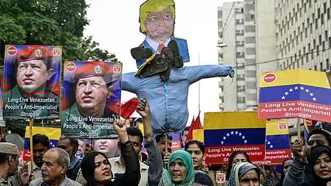 ACTIVISTS in Karachi, Pakistan hold placards and chant slogans during a protest against the United States' military strikes on Venezuela and the capture of President Nicolás Maduro and his wife, Cilia Flores. The dramatic US operation targeted military sites in Caracas and surrounding areas, culminating in Maduro's extraction and transfer to New York to face drug-trafficking charges after a months-long escalation in tensions between President Donald Trump and the Venezuelan leader.