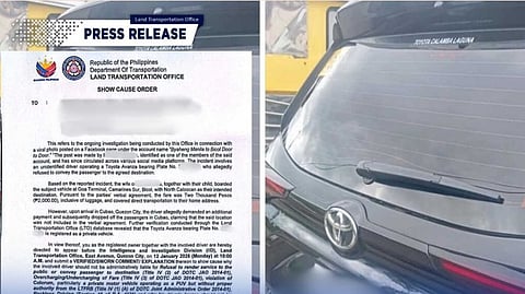 The LTO has issued a Show Cause Order against a colorum vehicle operator after a viral post alleged overcharging and failure to complete an agreed trip from Camarines Sur to Metro Manila.