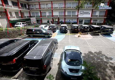 The eight luxury vehicles owned by former congressman Zaldy Co, parked at the Independent Commission for Infrastructure (ICI) office in Taguig