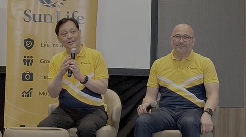 Sun life transition Sun Life Philippines CEO and country head Benedict Sison (left) and successor Jonathan Juan Moreno, current president, Sun Life Canada (Philippines) face the media during a recent roundtable interview at Lanson Place in Pasay City.
