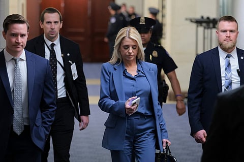 U.S. Attorney General Pam Bondi (C) departs a closed door briefing with senators on the U.S. the capture of Venezuela’s Nicolas Maduro and his wife, Cilia Flores, at the U.S. Capitol on January 7, 2026 in Washington, DC. Nicolas Maduro and his wife, Cilia Flores, were taken to New York on Saturday after they were captured by the U.S. military in Caracas. They are being detained at the Metropolitan Detention Center in Brooklyn and are expected to face federal charges related to drug trafficking and working with gangs designated as terrorist organizations.