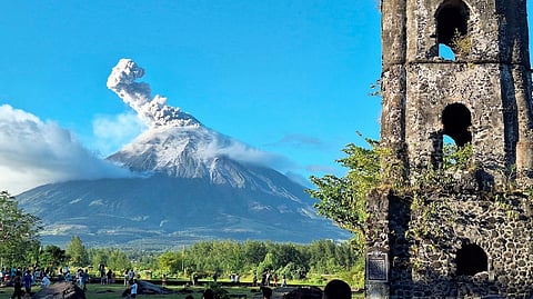 MAYON Volcano spews ash in this file photo taken in 2024. State seismologists warn the volcano remains in a state of unrest this year, prompting the Office of Civil Defense to activate emergency measures as typhoon ‘Ada’ threatens to trigger volcanic mudflows in the region.