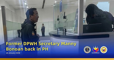 FORMER Public Works Secretary Manuel Bonoan is seen at the NAIA Immigration counter on Sunday. He came back to the country alone.