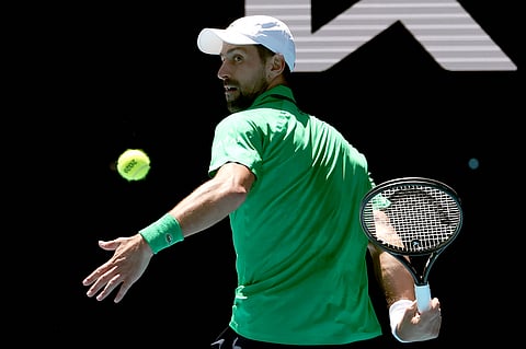 NOVAK Djokovic displays his prowess en route to a 6-3, 6-3, 6-2 win over Francesco Maestrelli in the second round of the men’s singles event of the Australian Open.