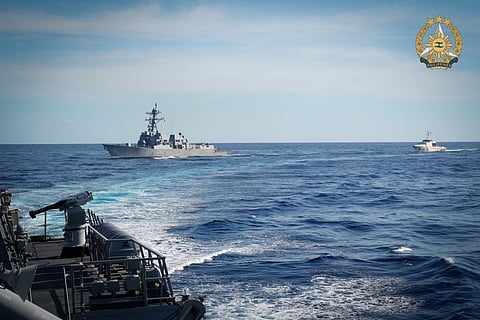 The BRP ANTONIO LUNA (FF151) along side with the USS John Finn (DDG-113) performs a replenishment at sea exercise during the 11th Maritime Cooperative Activity on 26 January. (Photo courtesy of AFP Public Affairs Office)