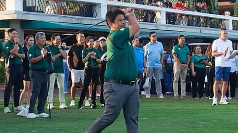 ALABANG Country Club president Edward Puno strikes one of the ceremonial opening shots to officially usher in Mango Tee 38 at ACC in Muntinlupa on Thursday — setting the tone for another exciting edition on the fairways.