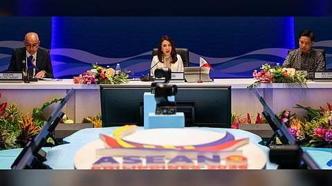 TOURISM’S strong role Reaffirming the Philippines’ commitment to regional cooperation for tourism growth, Department of Tourism Secretary Christina Garcia Frasco (middle) delivers her message at the ASEAN Tourism Ministers’ Meeting on 29 January in Cebu, highlighting the Philippines’ top ASEAN ranking in tourism GDP and its support for millions of jobs. Frasco is flanked by ASEAN Secretariat Deputy Secretary-General Satvinder Singh (left) and Vice Chairman Alvin Tan of the Singapore Minister of State for Ministry of Trade and Industry.