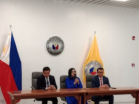 House Justice Committee CHAIRMAN Atty. Gerville Luistro, (center), Bicol Saro Rep. Terry Ridon, (left) and Manila Rep. Joel Chua, (right) face the media after a three-hour deliberation on the impeachment complaint against PBBM. Photo for Daily TRIBUNE Alvin Murcia