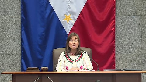 SENATOR Loren Legarda presides over Wednesday’s Senate session, briefly taking the rostrum in place of Senate President Vicente Sotto III amid persistent coup rumors and leadership talks.