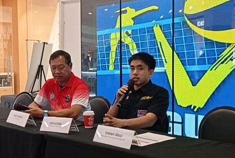 V-League VisMin Commissioner Ken Ucang (with microphone) and V-League Mindanao/Davao technical director Abet Bernan speak during the weekly Davao Sportswriters Association Forum.