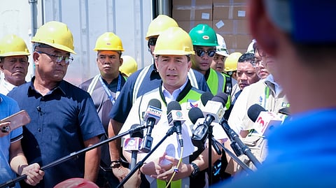 CUSTOMS Commissioner Ariel Nepomuceno explains to the members of the media how they disposed of the seized smuggled mackerel last year.