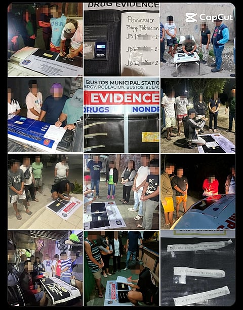 Bulacan police document arrested suspects and seized illegal drugs following a series of province-wide stings from Feb 5 to 9, which led to 25 arrests and the recovery of nearly P200,000 worth of shabu.