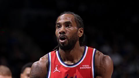 Kawhi Leonard #2 of the LA Clippers shoots a free throw during the game against the Minnesota Timberwolves on February 8, 2026 at Target Center in Minneapolis, Minnesota.