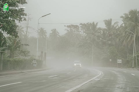 Ashfall covers roads in Camalig, Albay following Mayon Volcano's release of the largest recorded pyrcolastic density current in 2026 on Monday.