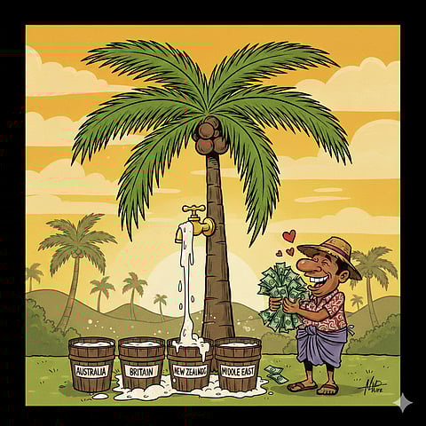 ANANDA has built a network of 55 tappers who supply their harvest to him daily, enabling exports to Australia, Britain, New Zealand and the Middle East.