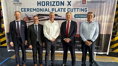 VIP guests at the ‘Horizon X’ Plate Cutting Ceremony of Austal Philippines at Balamban Cebu included (from left to right): Jonas Moberg, Head of Newbuilding, Gotlandsbolaget; Håkan Johansson, Deputy Chief Executive Officer, Gotlandsbolaget; Paddy Gregg, Chief Executive Officer, Austal Limited; Björn Nilsson, Chief Executive Officer, Gotlandsbolaget; Wayne Murray, President, Austal Asia. Photo from Austal