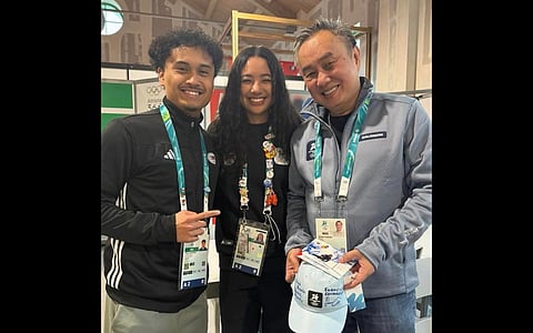 PHILIPPINE Olympic Committee president Abraham ‘Bambol’ Tolentino joins Alpine skiers Francis Ceccarelli and Tallulah Proulx (center) during a break in training.