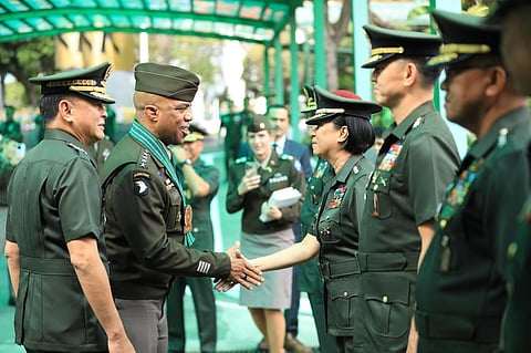 HEADQUARTERS Philippine Army (HPA) General Staff Officers accord a warm welcome on United States Army Pacific (USARPAC) Commanding General Gen. Ronald P. Clark at the Headquarters Philippine Army, Fort Bonifacio, Taguig City on February 12, 2026.