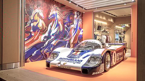 PORSHE 956, Mural ‘Spirit of Legends’ by Priscilla Tey on view at Porsche at Jewel, Changi Airport, Singapore.