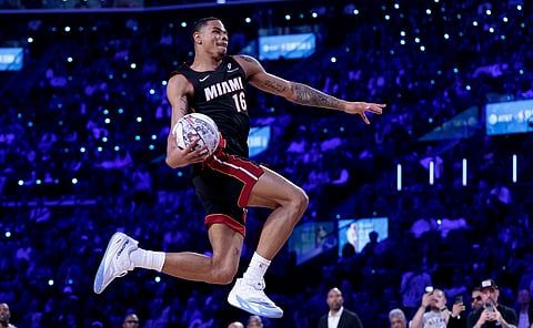 KESHAD Johnson of the Miami Heat tops the NBA Slam Dunk Contest in Los Angeles.