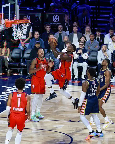 ANTHONY Edwards shines bright, leading USA Stars to a 47-21 win over USA Stripes in the title match of the NBA All-Star Game on Sunday in Los Angeles.