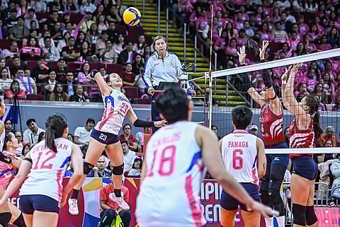 JEMA Galanza and Creamline attempt to show their superiority over ZUS Coffee in their PVL Philippine Cup game Tuesday at the FilOil EcoOil Centre.