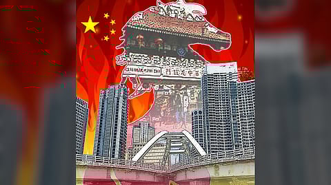 Horse on fire prances