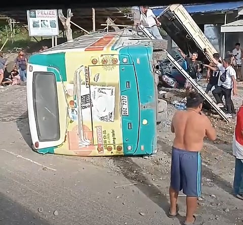 Capiz-bound passenger bus tipped over following a road crash incident along the national highway in Iloilo City last February 14