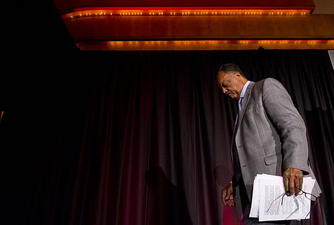 (FILES) Reverend Jesse Jackson, Sr., founder of the Rainbow/PUSH Coalition, leaves after speaking during the National Urban League's "Redeem the Dream Summit" commemorating the 50th Anniversary of the March on Washington in Washington, DC on August 23, 2013. Veteran US civil rights activist Reverend Jesse Jackson died on February 17, 2026, his family said in a statement. He was 84.