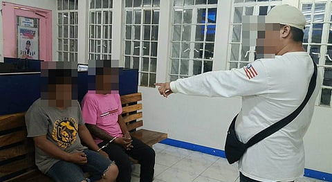The victim points to the suspects who stole his motorcycle in Norzagaray, Bulacan on February 17, 2026.