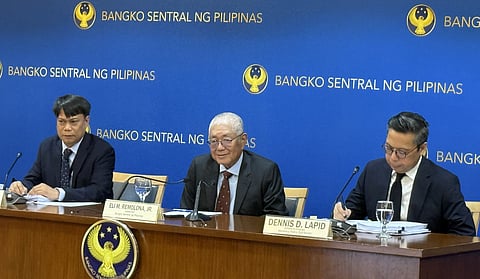 AT the central bank’s monetary policy briefing on Thursday, 19 February 2026, members of the Monetary Board chaired by Bangko Sentral ng Pilipinas Governor Eli M. Remolona Jr., (center) announced to media that the Board has cut the BSP key interest rate to 4.5 percent. With Remolona are (from left) BSP Deputy Governor Zeno Abenoja and BSP Officer in Charge Dennis D. Lapid.