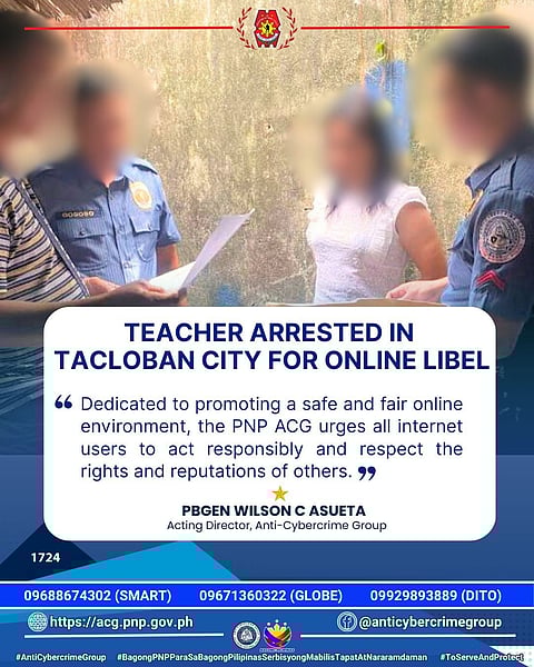 ISANG high school teacher inaresto sa kasong cyberlibel matapos maningil ng utang sa social media.