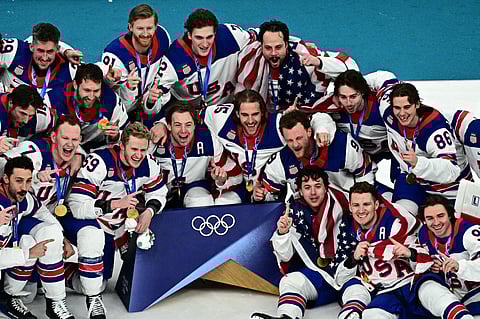THE United States celebrates after beating Canada, 2-1, to clinch the men’s ice hockey title for the first time in 46 years in the Milano-Cortina Winter Games on Sunday.